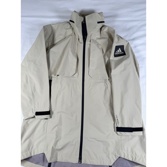 Adidas MYSHELTER RAIN.RDY Jacket Beige Tan Waterproof Hooded Coat M Women's - Picture 2 of 14